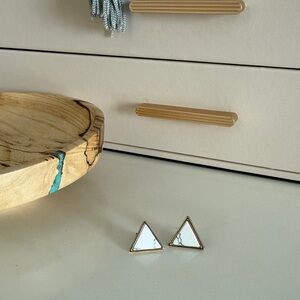 Triangle White Marble Stud Earrings - Gold Trim